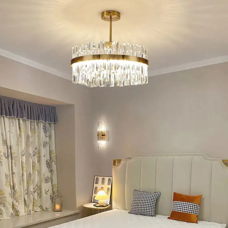 Modern gold crystal ceiling chandelier living room tiered pendant
