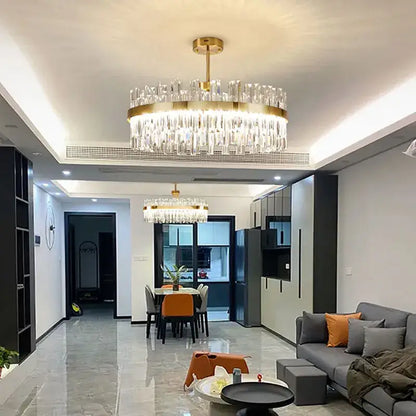 Modern gold crystal ceiling chandelier living room tiered pendant