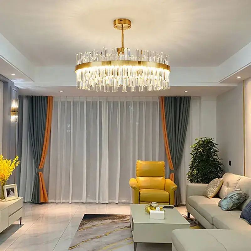 Modern gold crystal ceiling chandelier living room tiered pendant