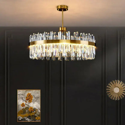 Modern gold crystal ceiling chandelier living room tiered pendant