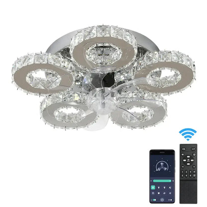 Modern silver crystal ceiling fan living room leaf chandelier