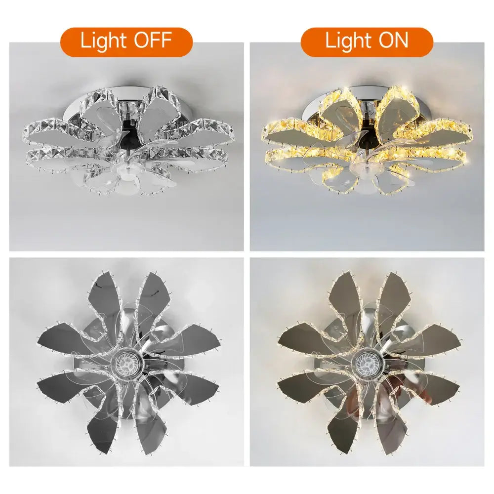 Modern silver crystal ceiling fan living room leaf chandelier