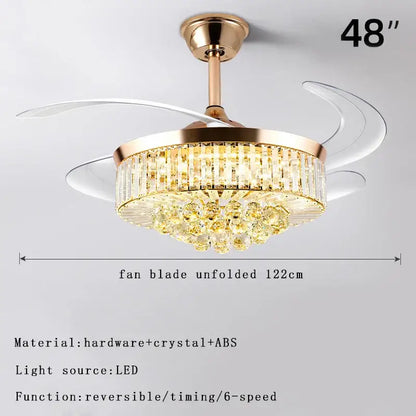 Modern rose gold crystal ceiling fan light – living room chandelier