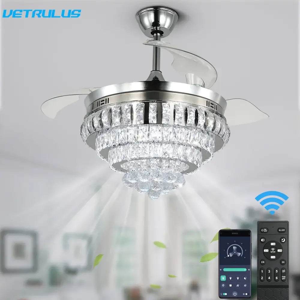 crystal ceiling fan with led light for living room