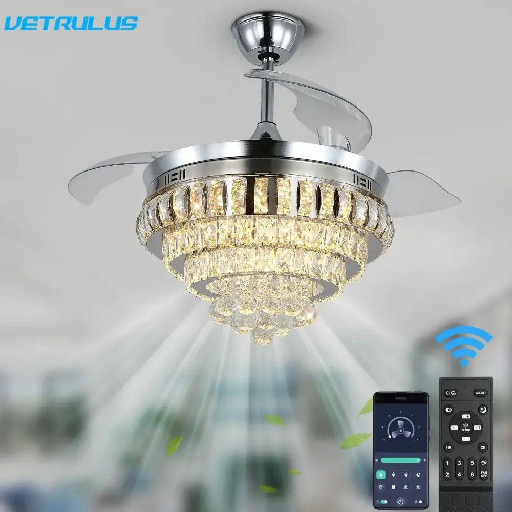 crystal ceiling fan with led light for living room