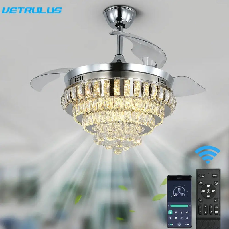 Decorbites crystal ceiling fan with led light for living room