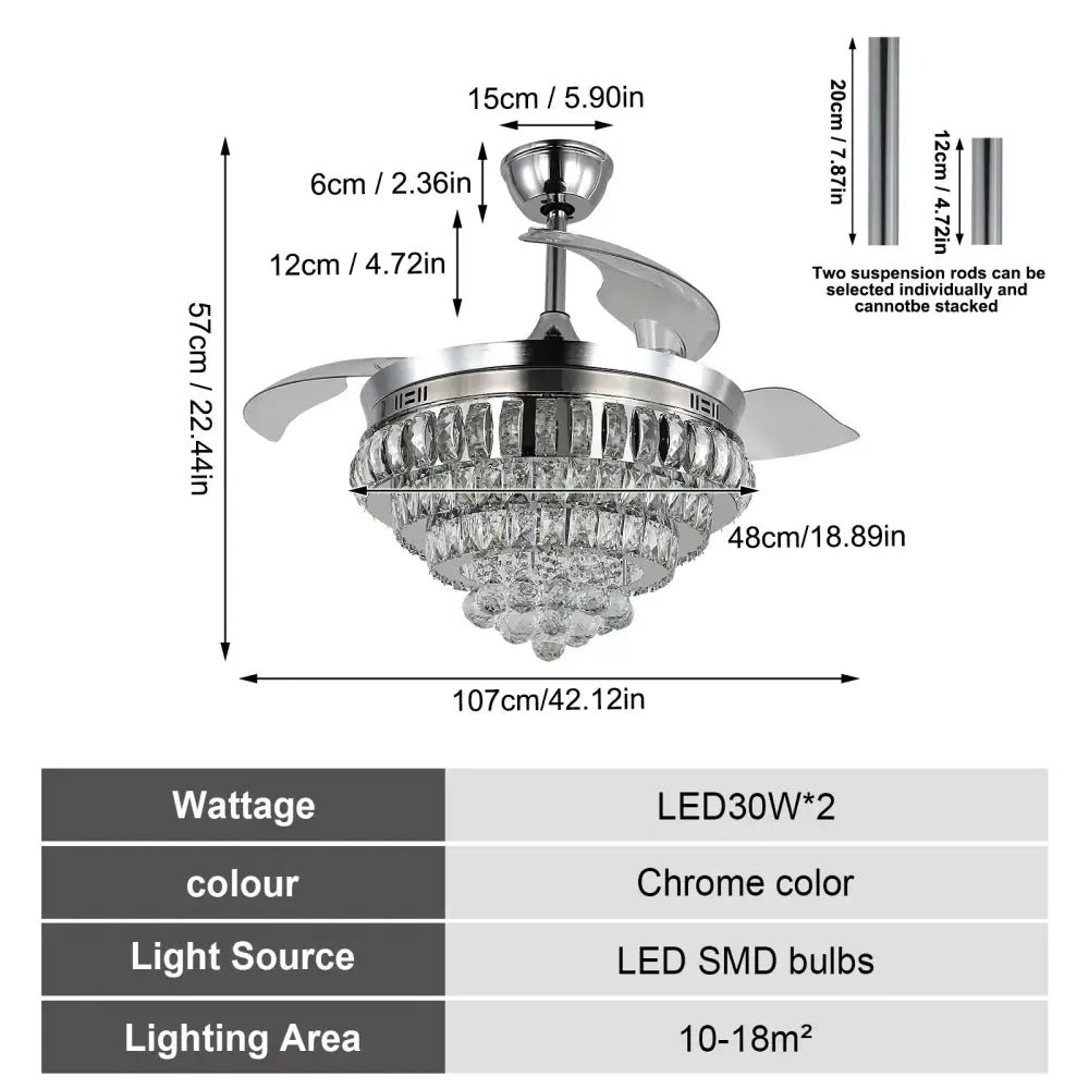 crystal ceiling fan with led light for living room
