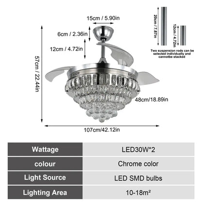 crystal ceiling fan with led light for living room