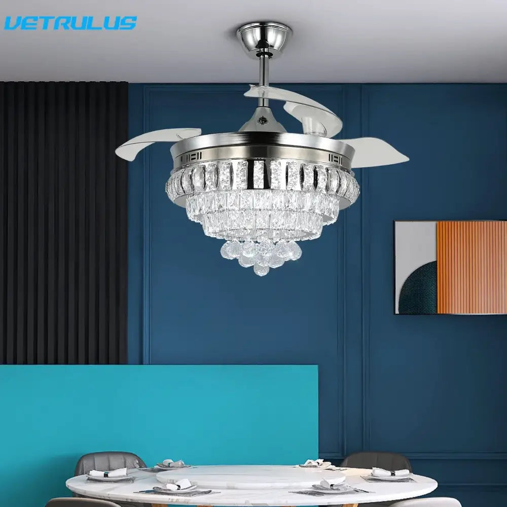 crystal ceiling fan with led light for living room
