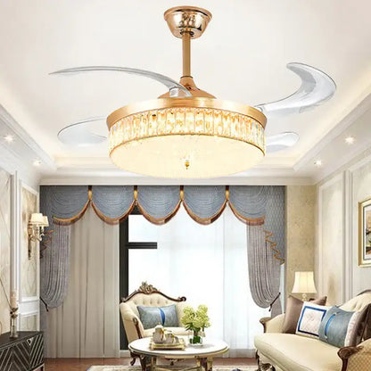 Modern gold crystal ceiling fan with led light living room