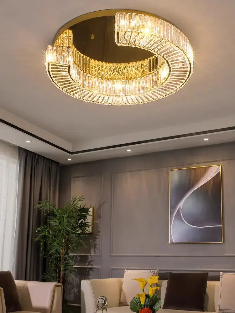 Luxury gold tiered crystal ceiling lamp living room chandelier
