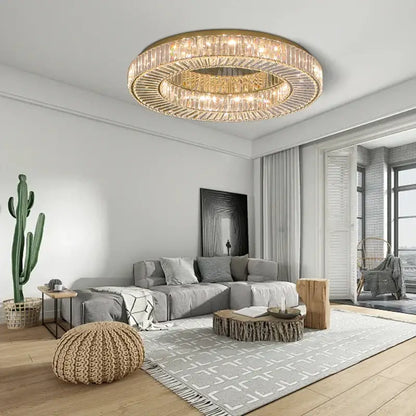 Luxury gold tiered crystal ceiling lamp living room chandelier