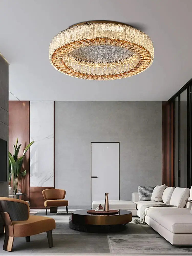 Luxury gold crystal ceiling lamp for living room