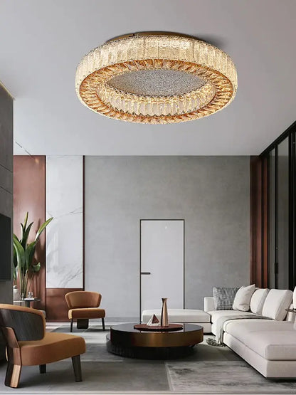 Luxury gold crystal ceiling lamp for living room