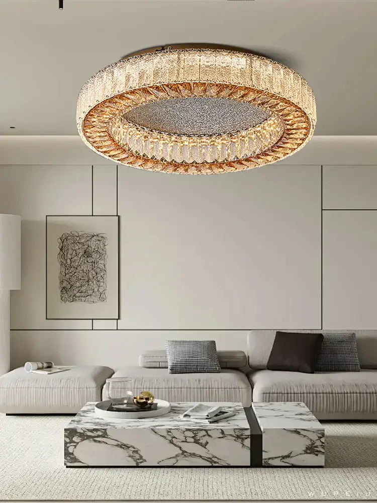 Luxury gold crystal ceiling lamp for living room