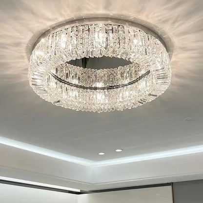 Modern double ring crystal ceiling lamp living room light