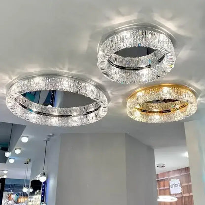 Modern double ring crystal ceiling lamp living room light