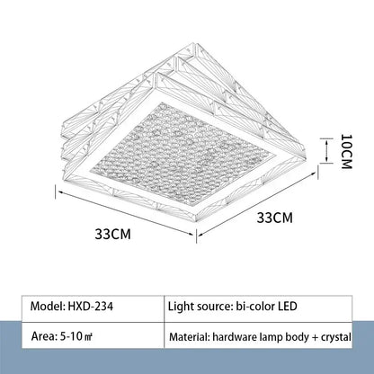 Modern gold square crystal ceiling lamp bedroom luxury led lighting