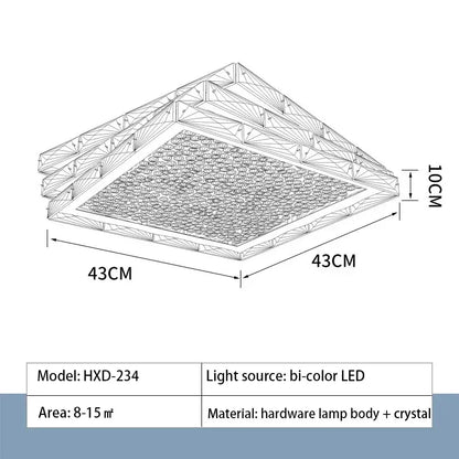 Modern gold square crystal ceiling lamp bedroom luxury led lighting