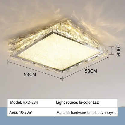 Modern gold square crystal ceiling lamp bedroom luxury led lighting