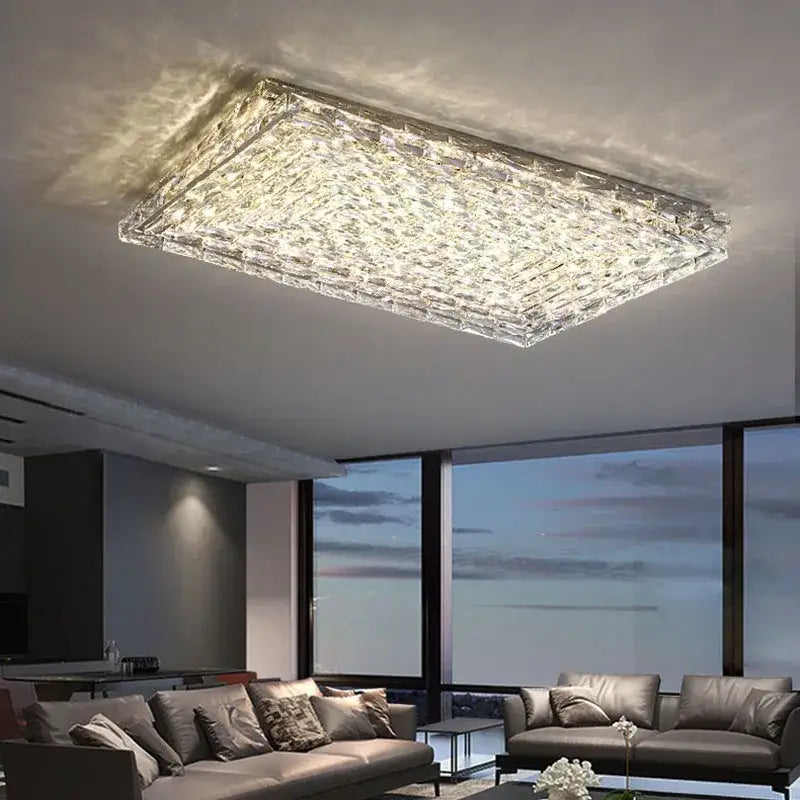 Modern geometric clear crystal ceiling lamp for living room