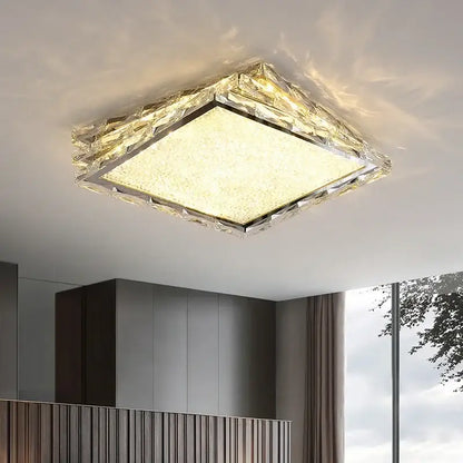 Modern chrome crystal ceiling lamp for bedroom with frosted glass