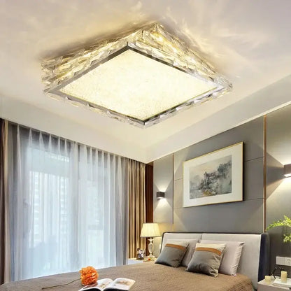 Modern chrome crystal ceiling lamp for bedroom with frosted glass