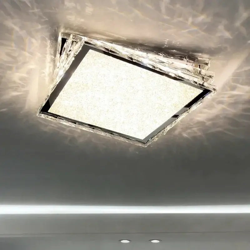 Modern chrome crystal ceiling lamp for bedroom with frosted glass