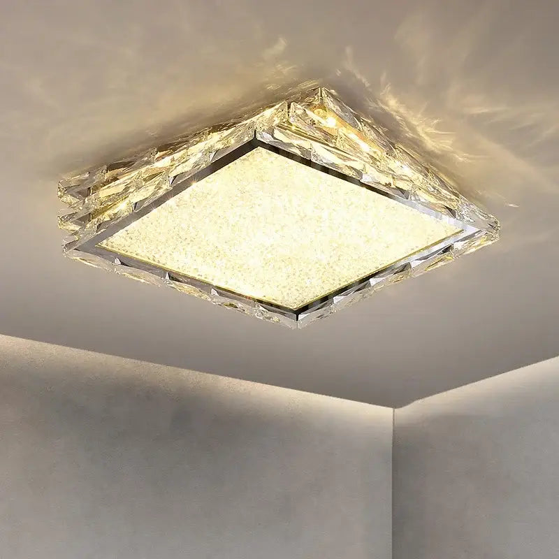 Modern chrome crystal ceiling lamp for bedroom with frosted glass