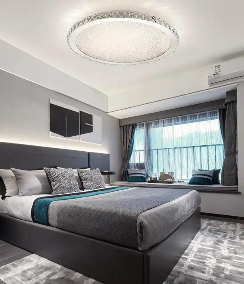 Modern crystal ceiling light for bedroom with frosted glass center