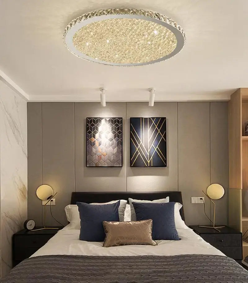 Modern crystal ceiling light for bedroom with frosted glass center
