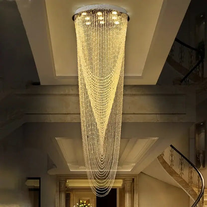 Elegant cascading crystal ceiling light for stairs and living room