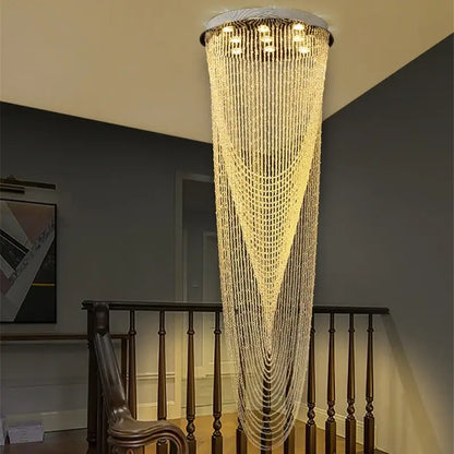 Elegant cascading crystal ceiling light for stairs and living room