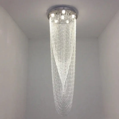 Elegant cascading crystal ceiling light for stairs and living room