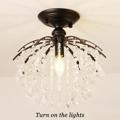 Modern black crystal ceiling light for bedroom with droplets