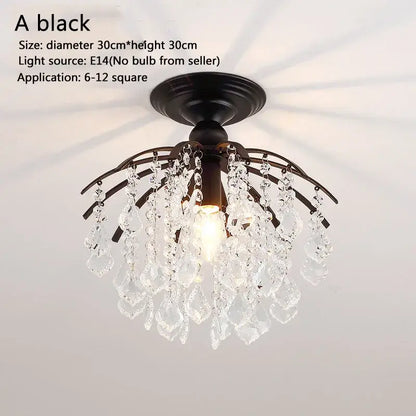 Modern black crystal ceiling light for bedroom with droplets