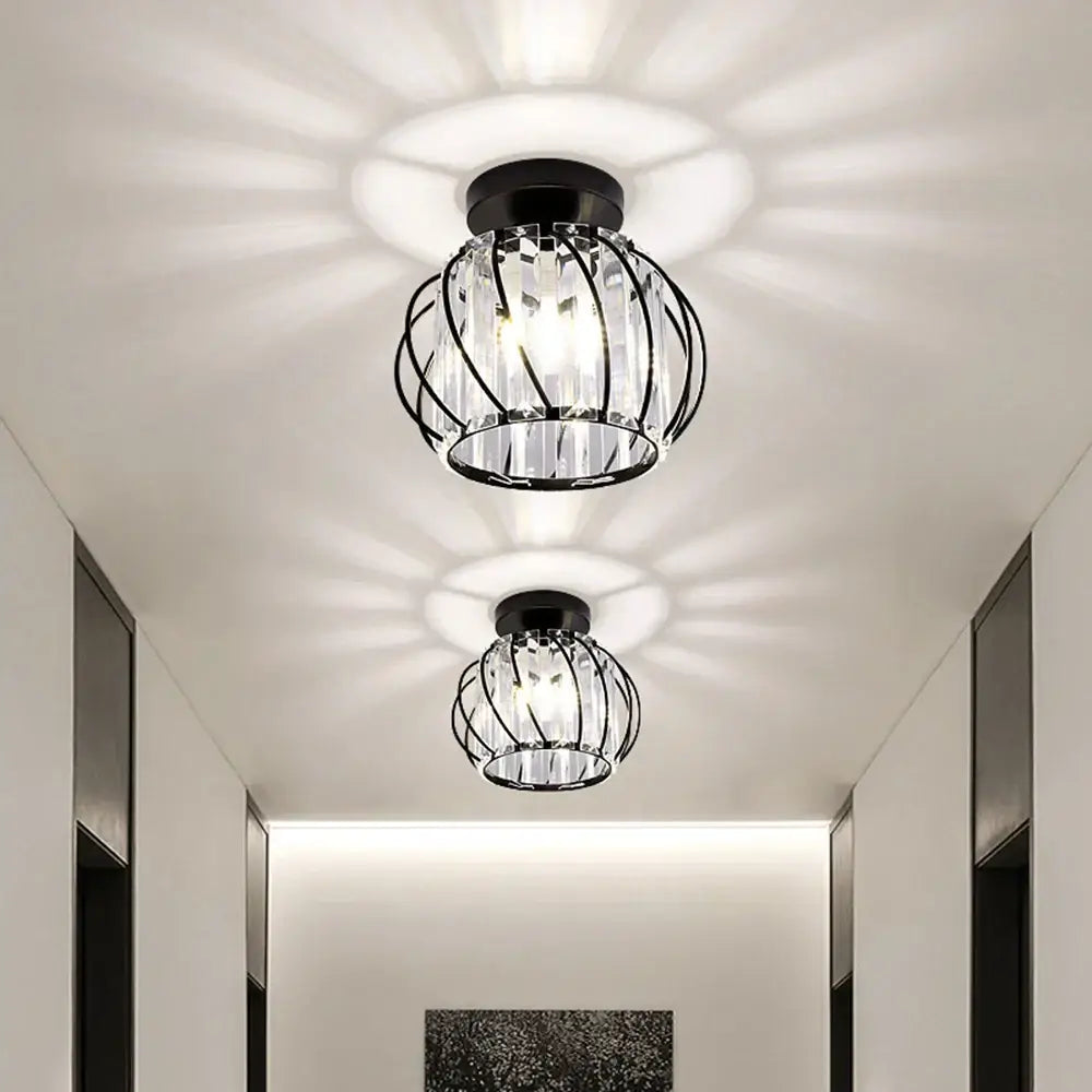 Modern black metal and crystal ceiling light bedroom lamp