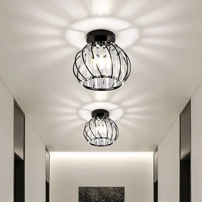 Modern black metal and crystal ceiling light bedroom lamp