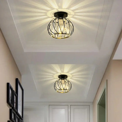 Modern black metal and crystal ceiling light bedroom lamp