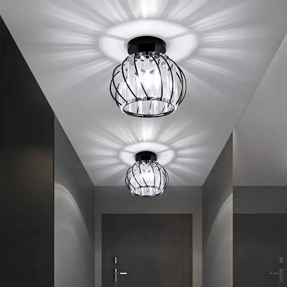 Modern black metal and crystal ceiling light bedroom lamp