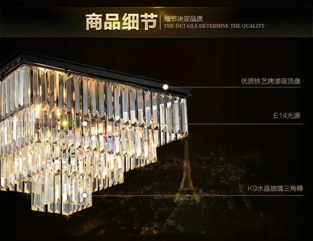 Modern rectangular black crystal ceiling light dining room chandelier
