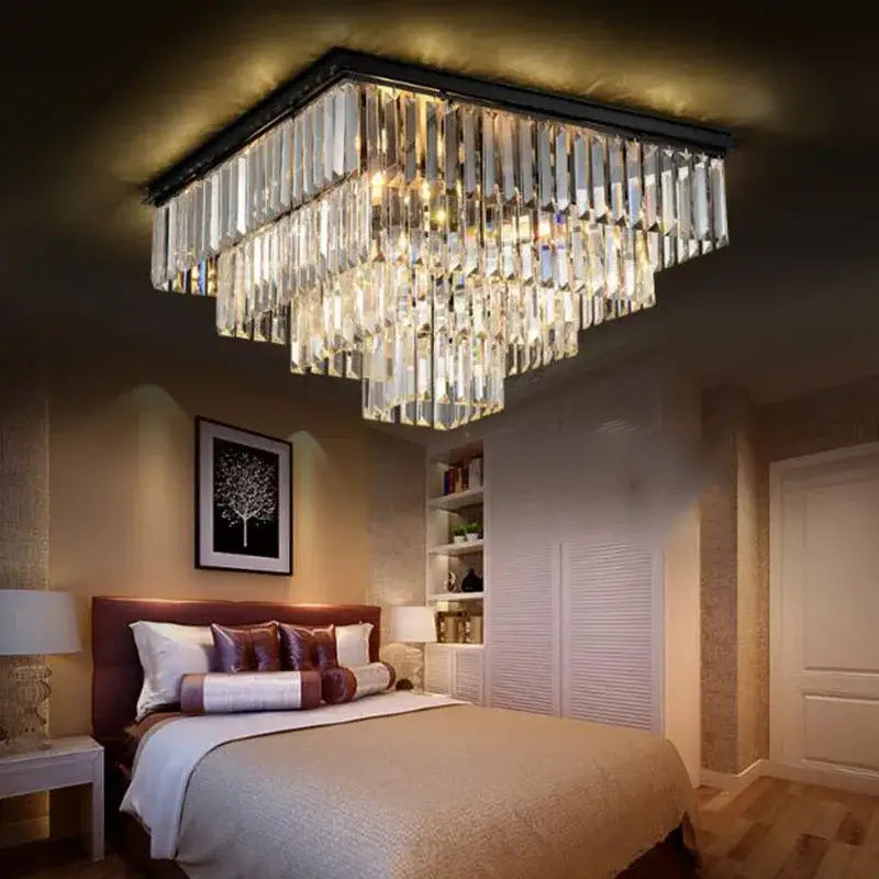 Modern rectangular black crystal ceiling light dining room chandelier