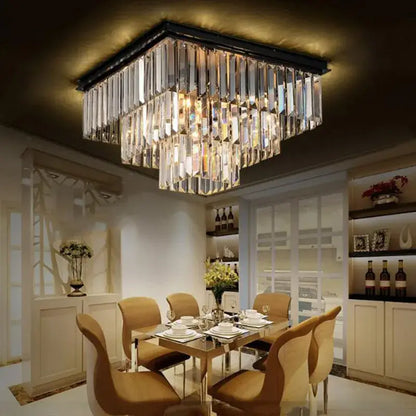 Modern rectangular black crystal ceiling light dining room chandelier