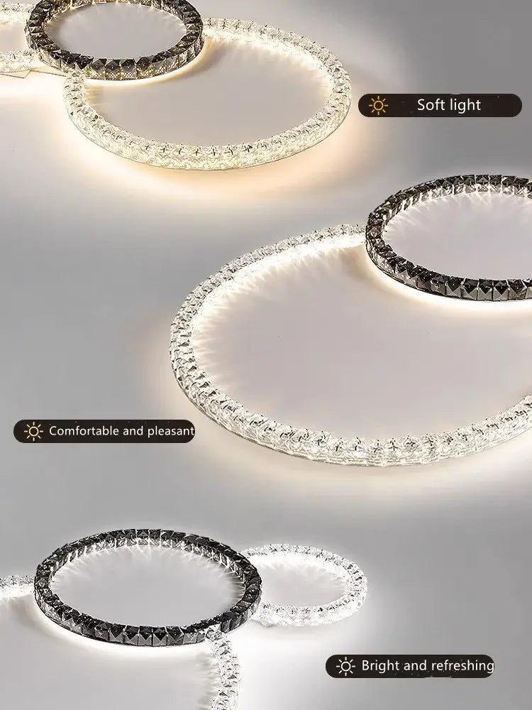 Modern luxury triple ring crystal ceiling lights led – living room