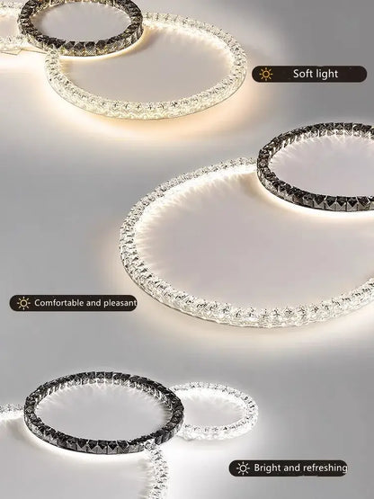 Modern luxury triple ring crystal ceiling lights led – living room