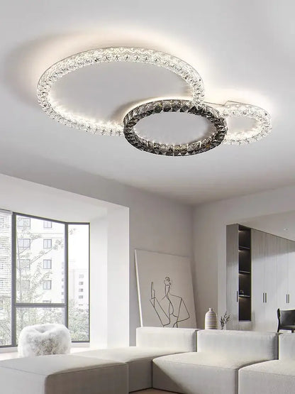 Modern luxury triple ring crystal ceiling lights led – living room