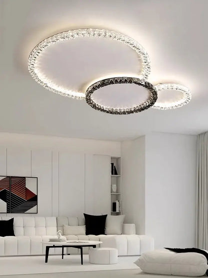 Modern luxury triple ring crystal ceiling lights led – living room
