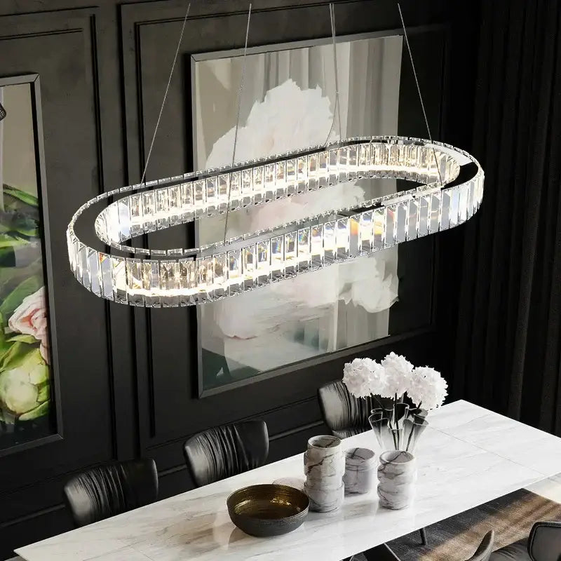 Modern crystal ceiling pendant – dining room double ring chandelier