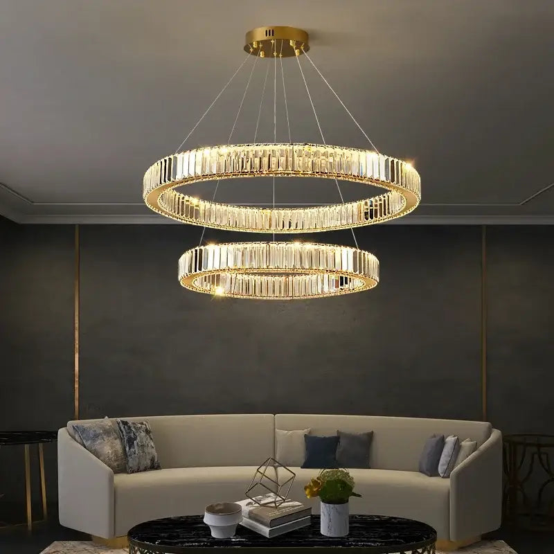 Modern crystal ceiling pendant – dining room double ring chandelier