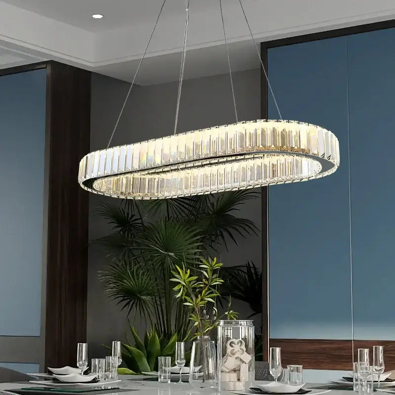 Modern crystal ceiling pendant – dining room double ring chandelier